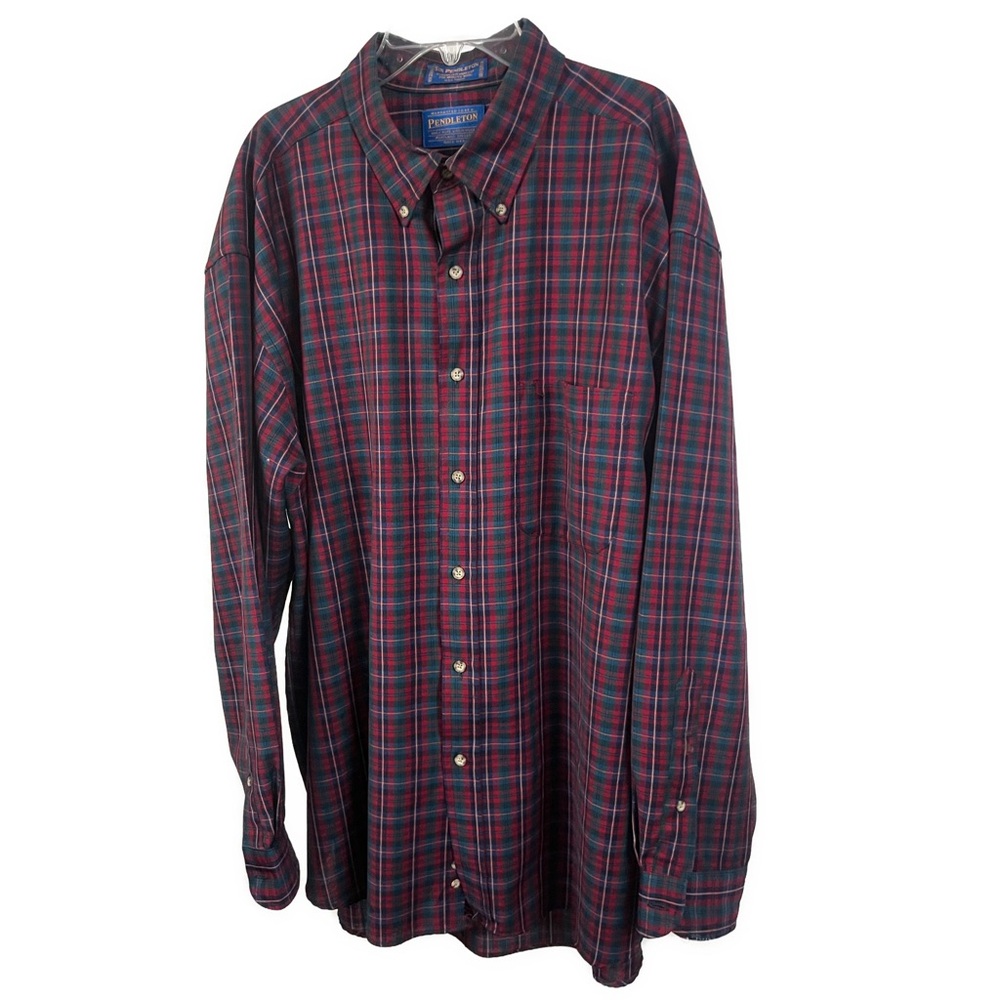 Pendleton Men's 100% Virgin Wool Red Plaid‎ Button Down Shirt- Size XL